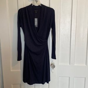 Ann Taylor faux wrap dress, navy, size 2P